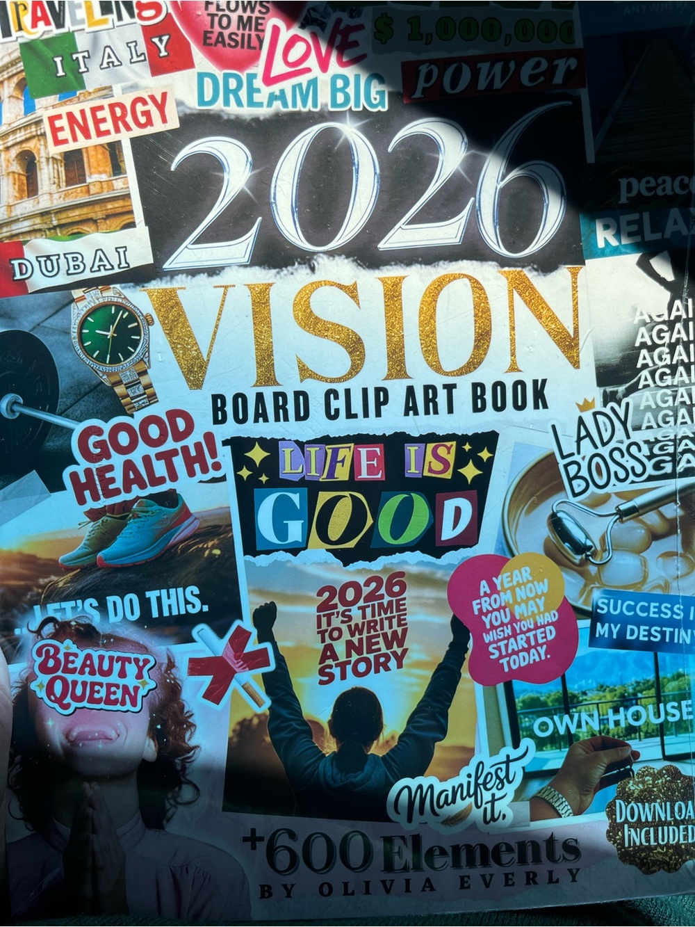 2026 Vision Board Clip Art Book - Colorful Collage Cover